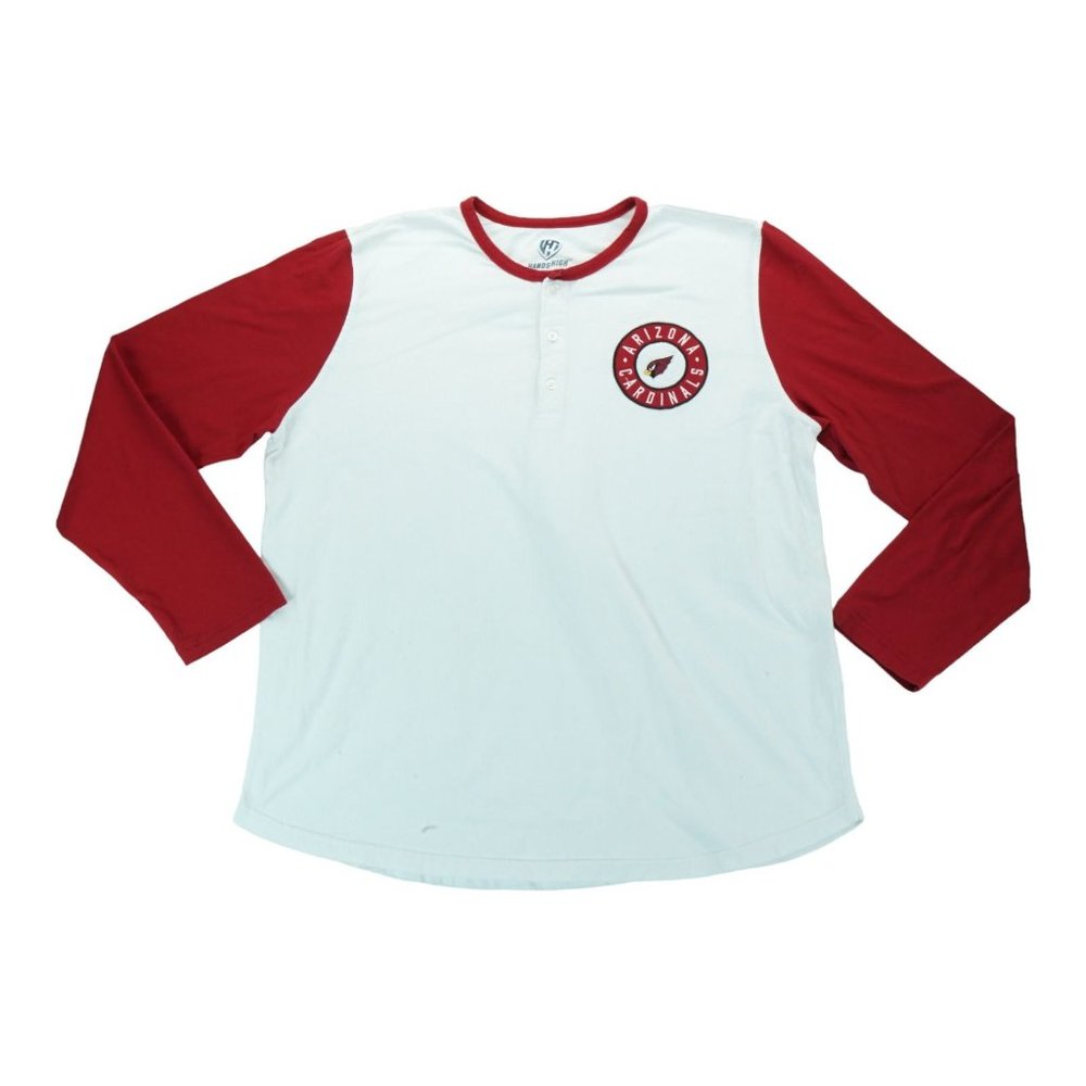 Arizona Cardinals 2XL Shirt Mens White Red Long‎ Sleeve 1/4 Button